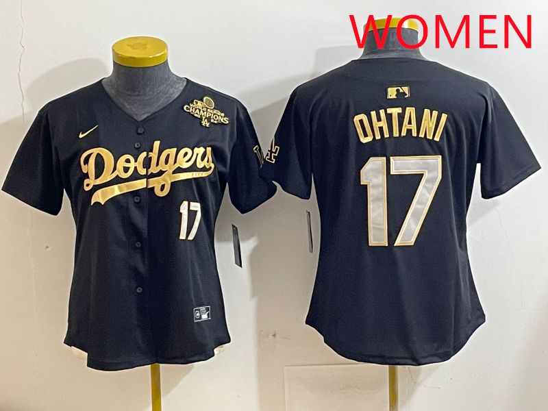 Women Los Angeles Dodgers #17 Ohtani Black Gold Nike 2025 MLB Jersey style 4285